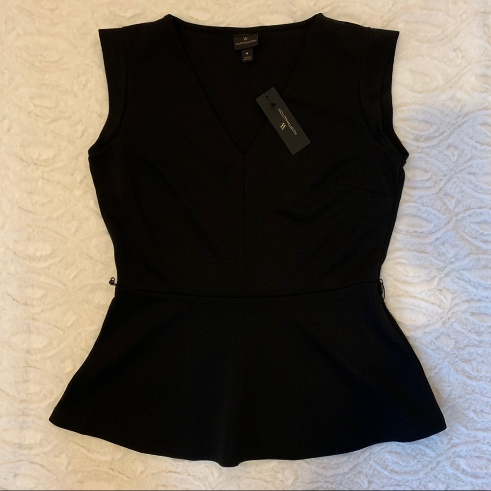 Worthington Black Peplum Sleeveless Top